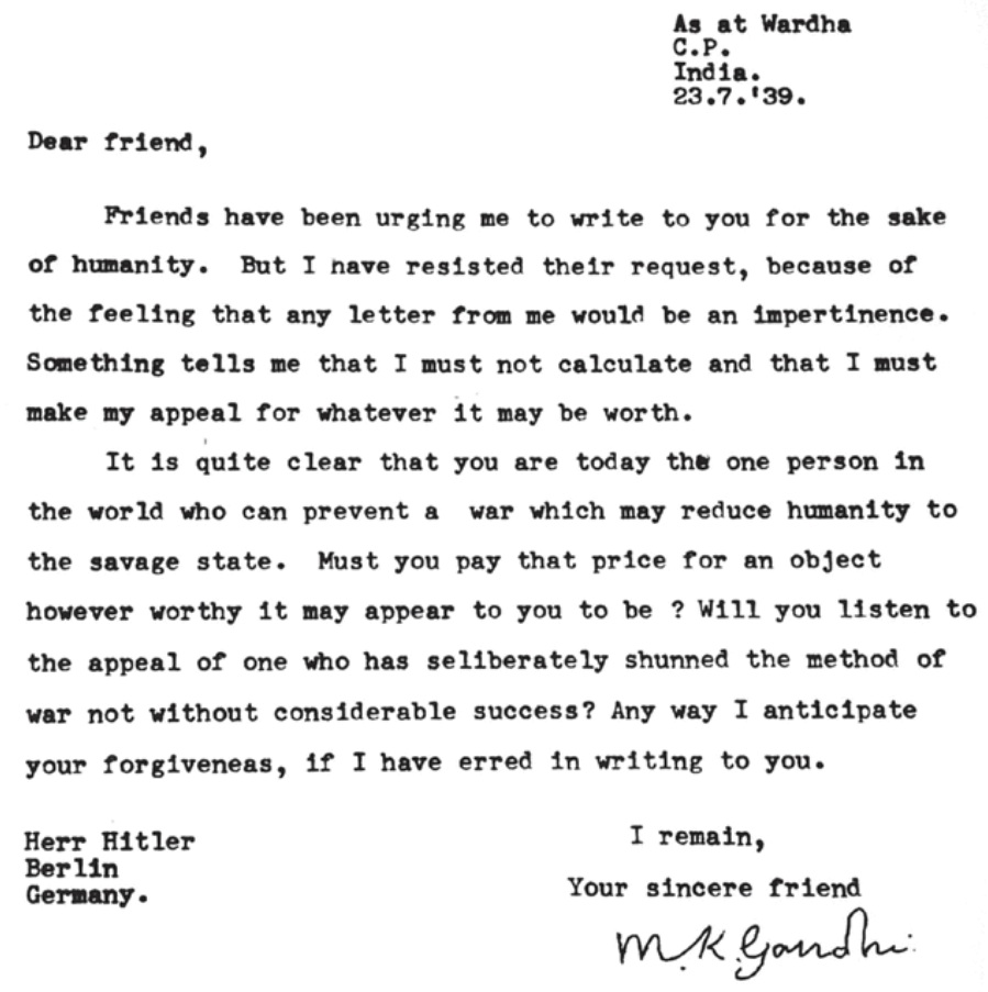 Las cartas que Gandhi escribió a Hitler - Abadía Digital