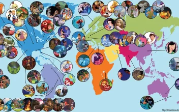 Este mapa del mundo muestra dónde se desarrolla cada película de Disney