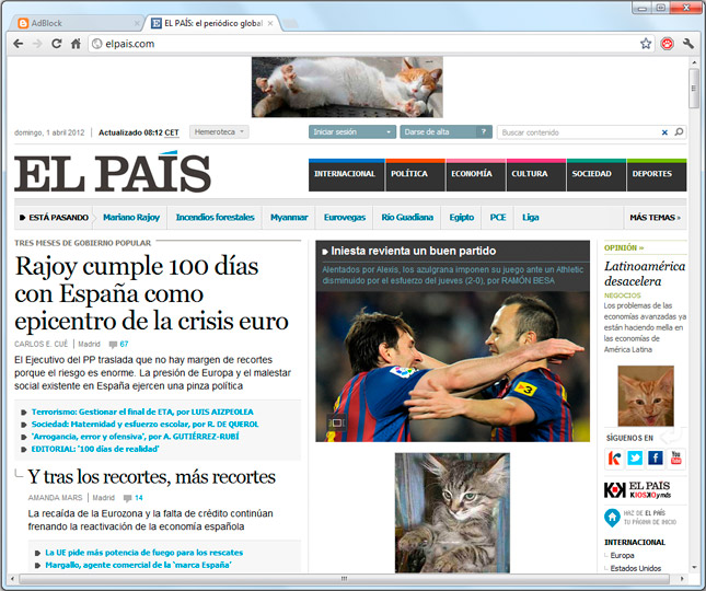 Fotografías de gatitos en la web del diario El País