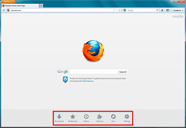 Nueva página de inicio de Firefox 13