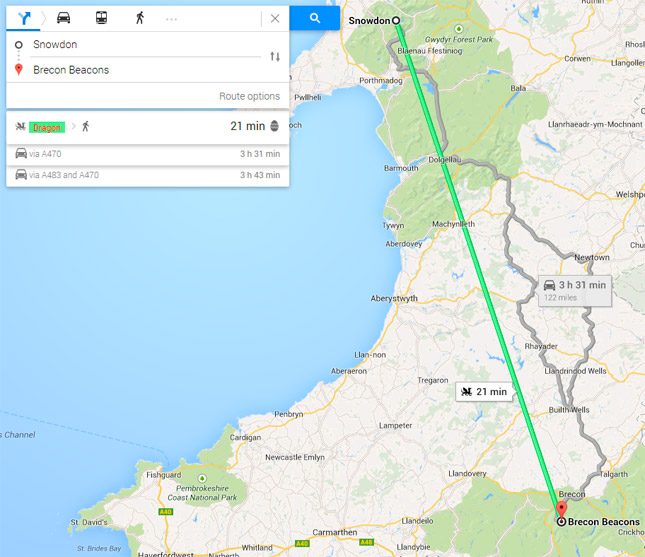 Google Maps permite escoger un dragón como medio de transporte