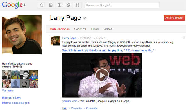 Perfil de Larry Page en Google+