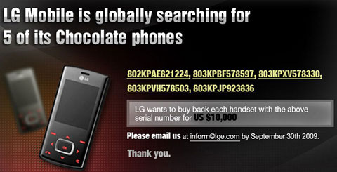 LG va a pagar 10.000 dólares por 5 móviles Chocolate