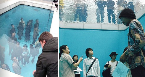 Ilusión óptica en una piscina