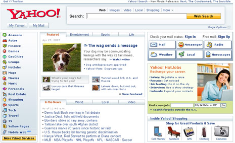 Diseño de la web de Yahoo