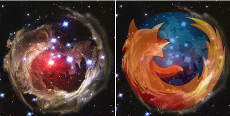 V838 Monocerotis comparada con el logo de Firefox