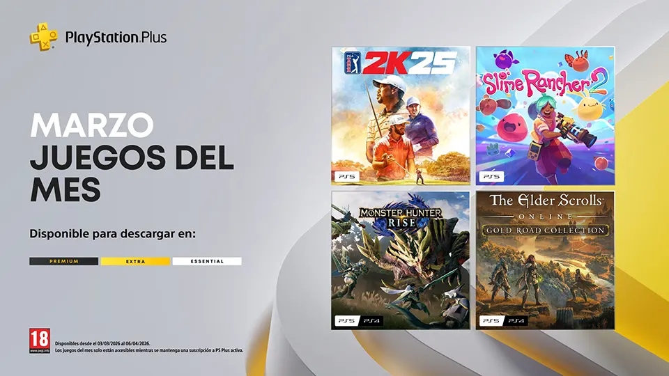 Monster Hunter Rise, Slime Rancher 2, The Elder Scrolls Online y PGA Tour 2K25 llegarán en marzo a PlayStation Plus